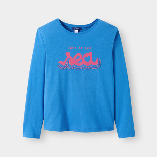 T-shirt Manches Longues Bleu Fille - Bleu Pacifique - 12A - OKAIDI