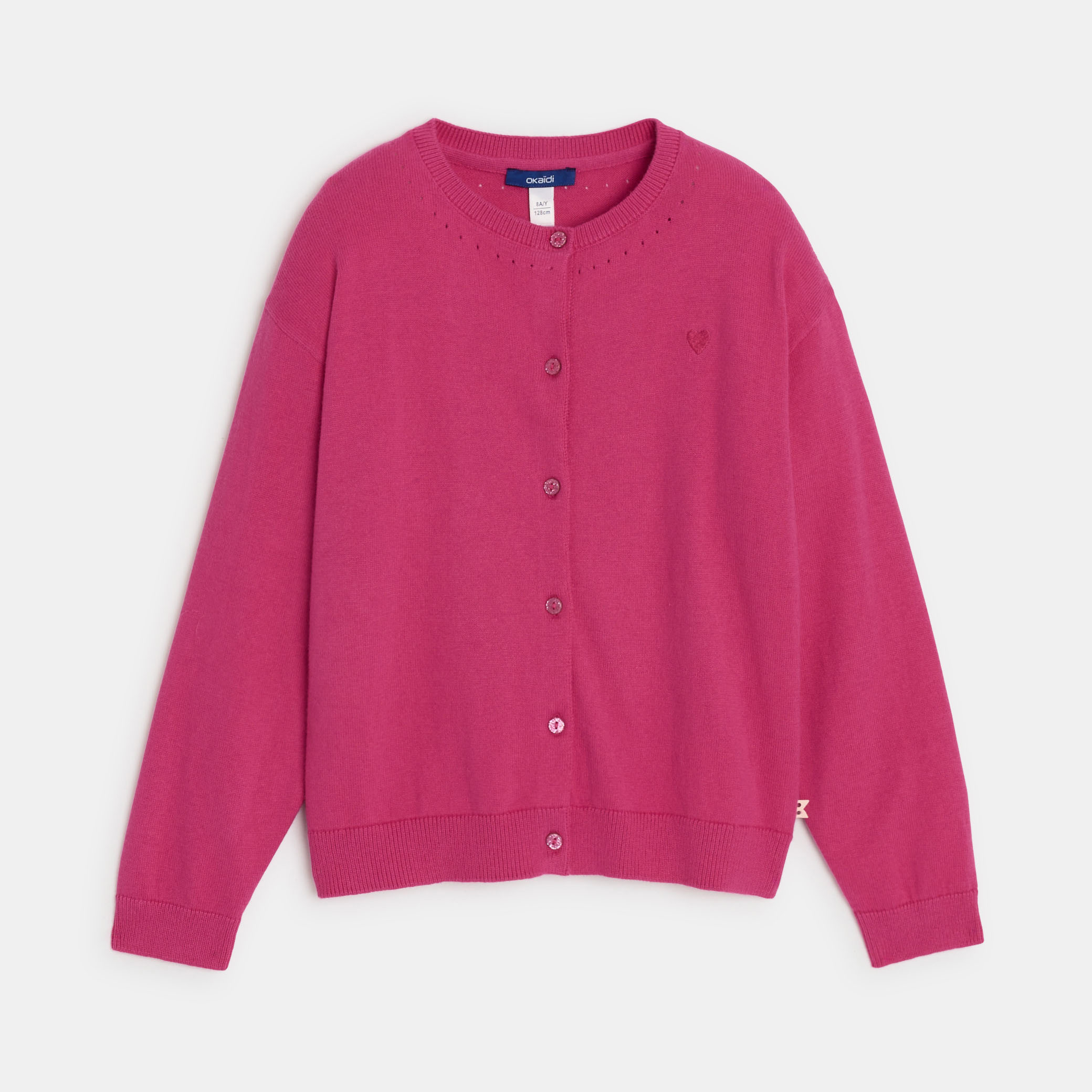 Gilet maille tricot fantaisie bleu marine fille - Rose feu