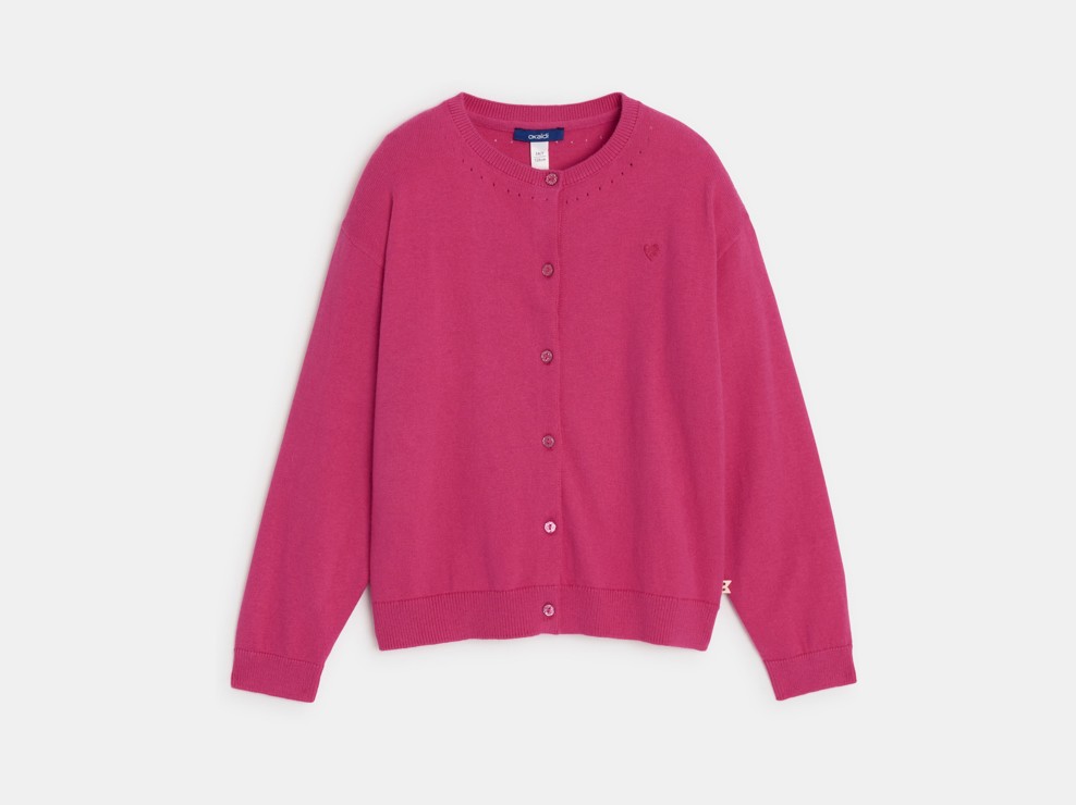 Gilet maille tricot fantaisie rose fille 1