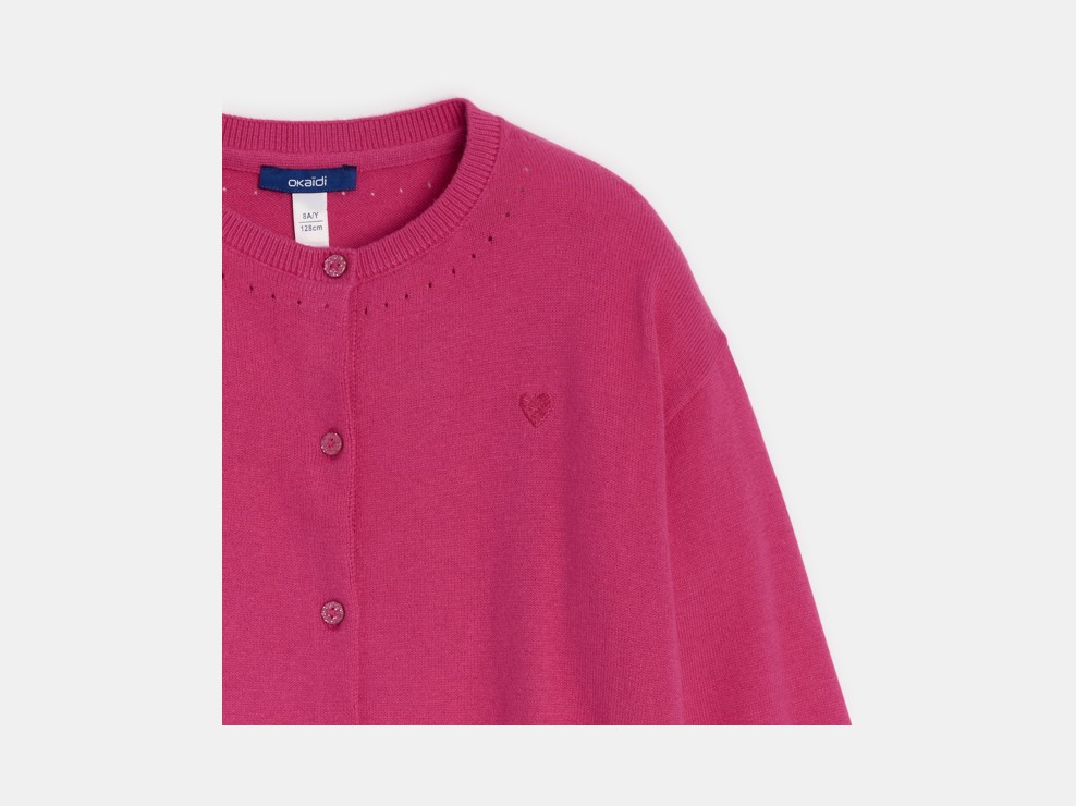 Gilet maille tricot fantaisie rose fille 2