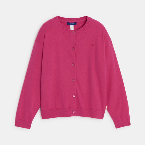 Gilet Maille Tricot Fantaisie Rose Fille - Rose Feu - 12A - OKAIDI