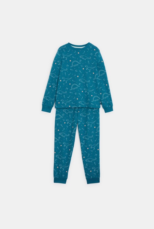 Plava pidžama od jerseyja s dinosaurima i zvjezdicama za dječake 1