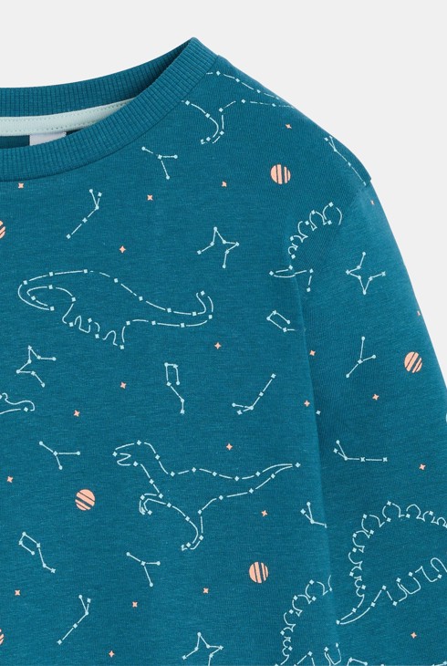 Plava pidžama od jerseyja s dinosaurima i zvjezdicama za dječake 2