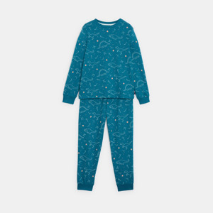 Blauer Jersey-Pyjama mit Dinosauriern und Sternen für Jungen
