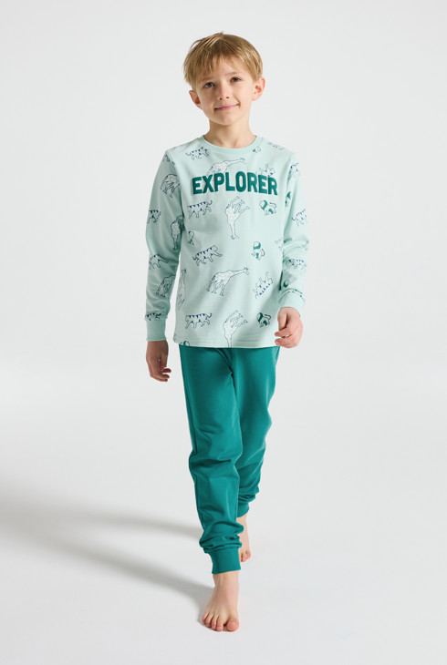 Grüner Pyjama mit Tiermotiv für Jungen 1
