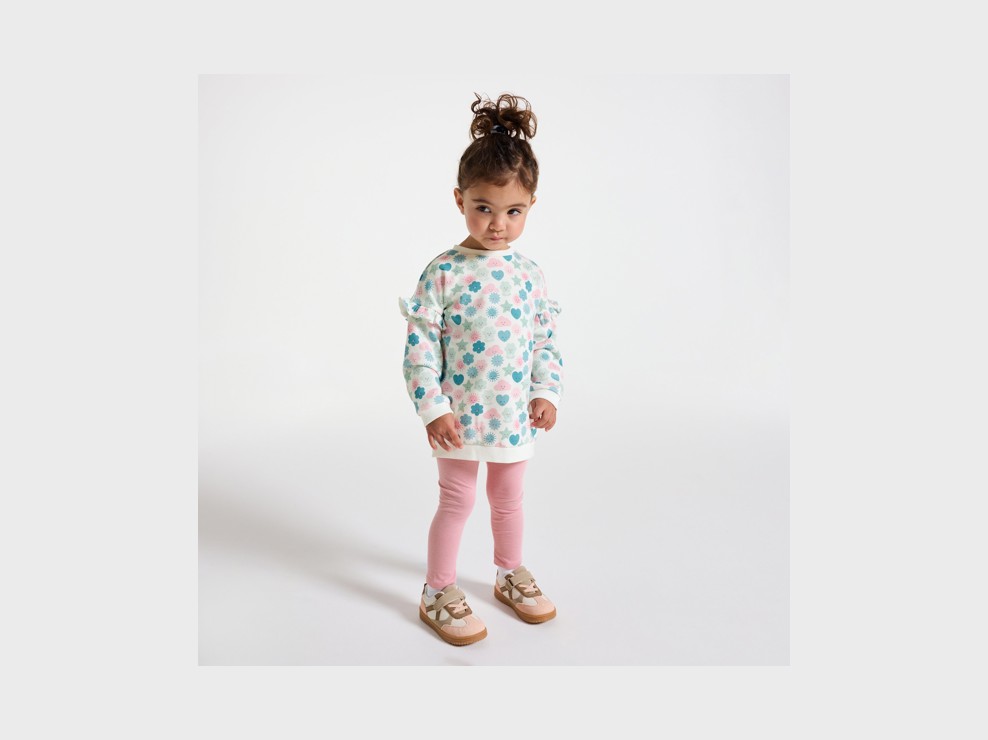 Ensemble bedrucktes Sweat-Kleid und Leggings in Rosa für kleine Mädchen 1