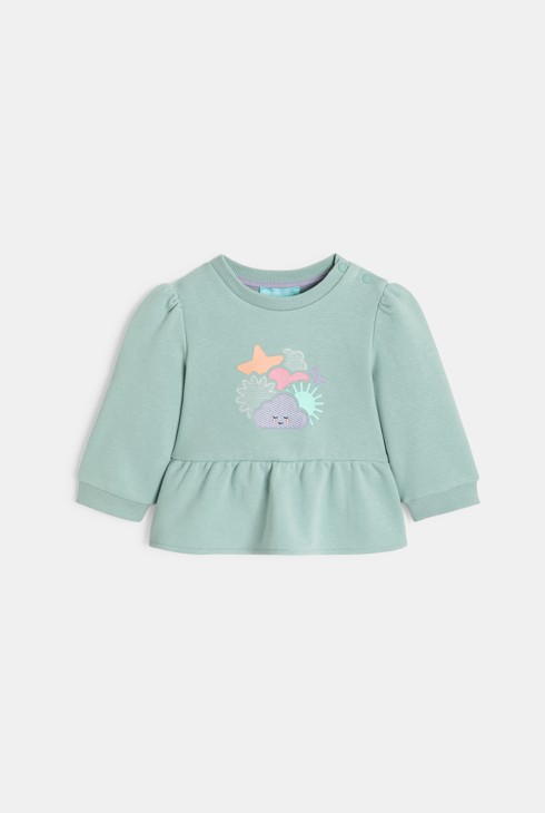 Grünes, bedrucktes Sweatshirt für kleine Mädchen 1