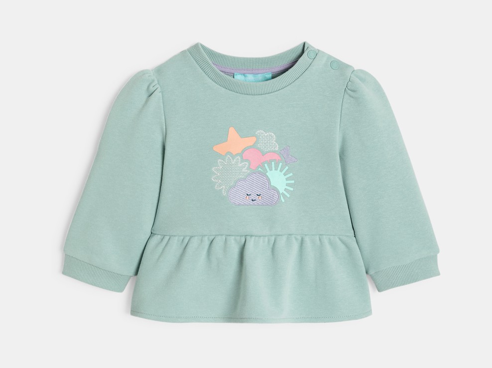Grünes, bedrucktes Sweatshirt für kleine Mädchen 1