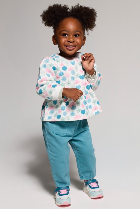 Weißes bedrucktes Sweatshirt für kleine Mädchen 1