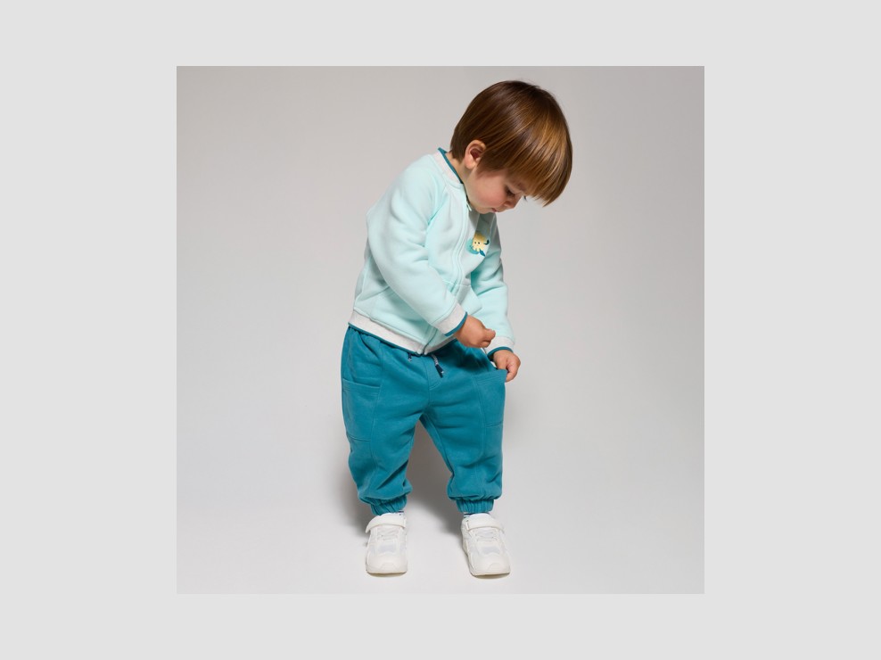 Pantalons de jòguing de moletó blau bebè nen 1