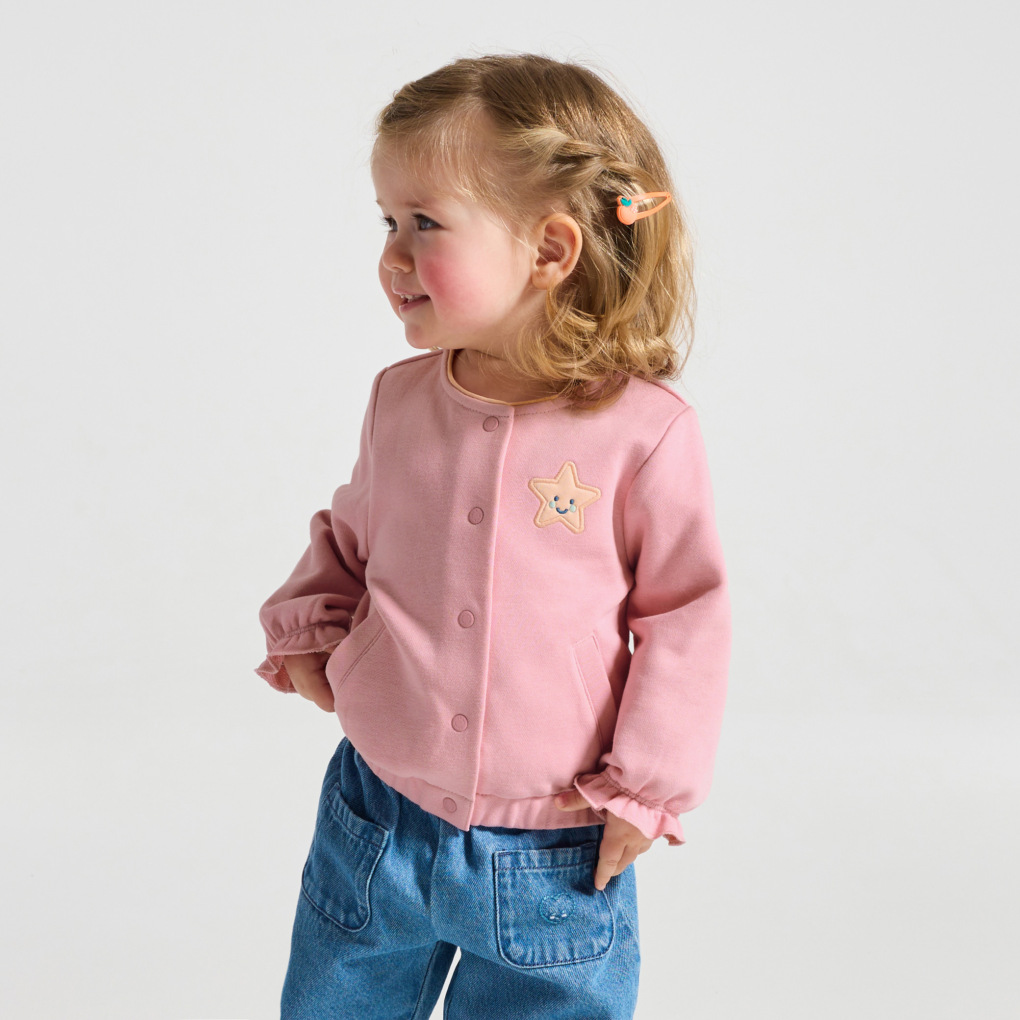Sweat en molleton bleu bébé fille - Rose passé