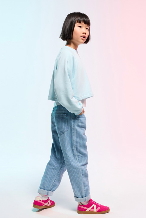 Blauwe gestreepte spijkerbroek voor meisjes 1