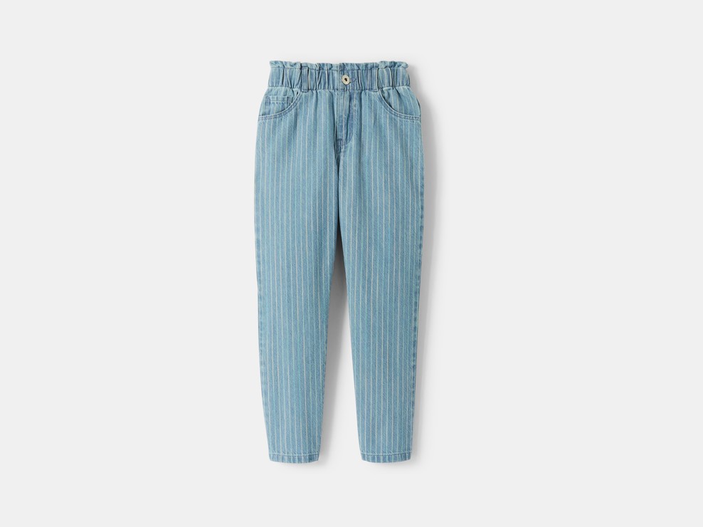 Pantalon denim rayé bleu fille 1
