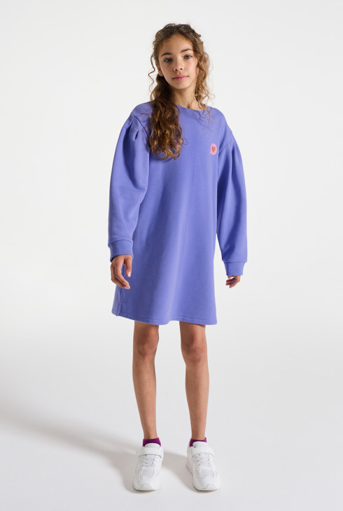 Violettes Kleid mit gebauschten Ärmeln für Mädchen 1