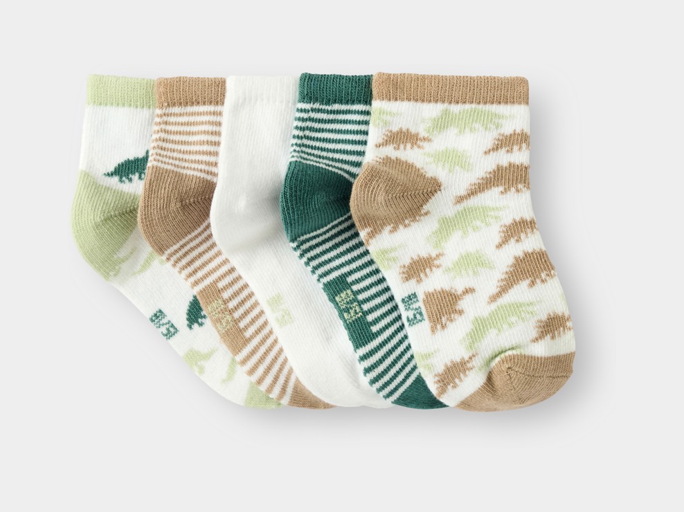 Groene enkelsokjes met dinosaurusprint voor babyjongens (verpakking van 5) 1