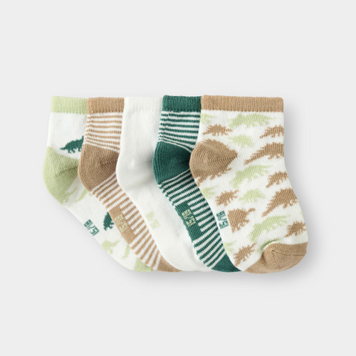 Chaussettes Basses Dinosaures Vert Bébé Garçon (lot De 5) - Multicolore - 15/18 - OBAIBI