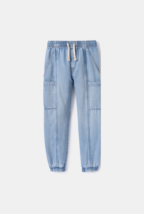 Pantalon jogger denim bleu clair garçon 1