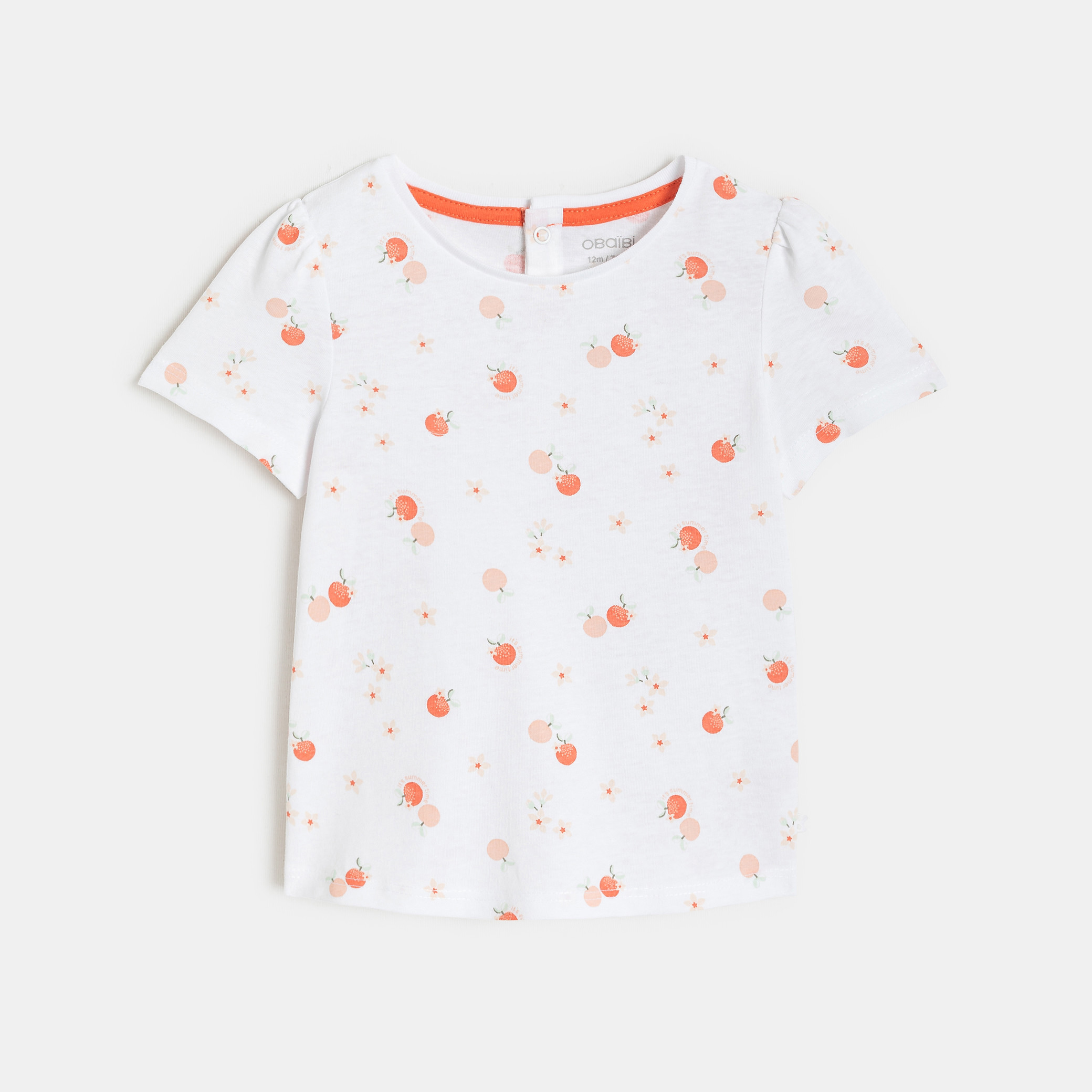 T-shirt jersey fleurs blanc bébé fille - Imprimé orange