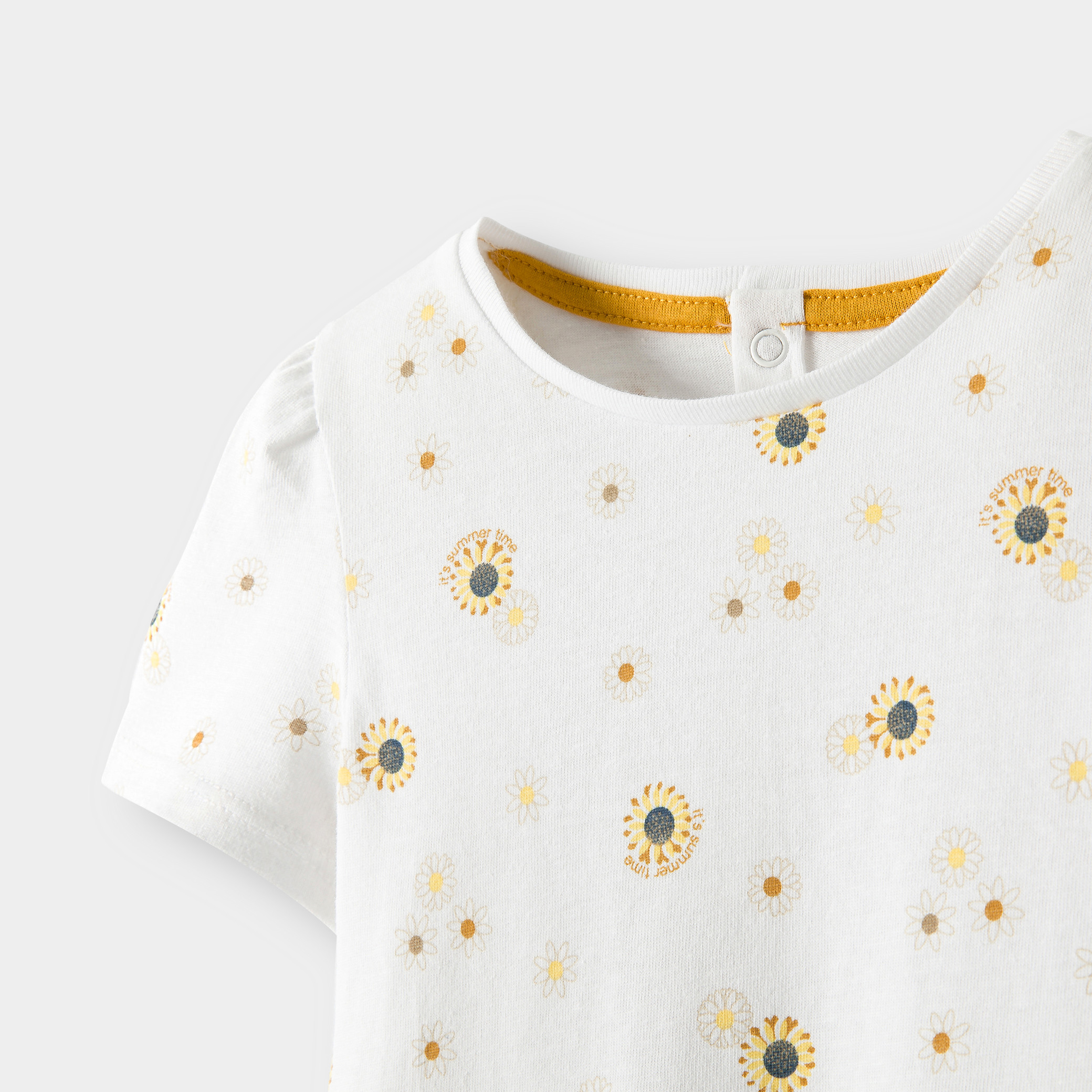 T-shirt jersey fleurs blanc bébé fille - Imprimé jaune