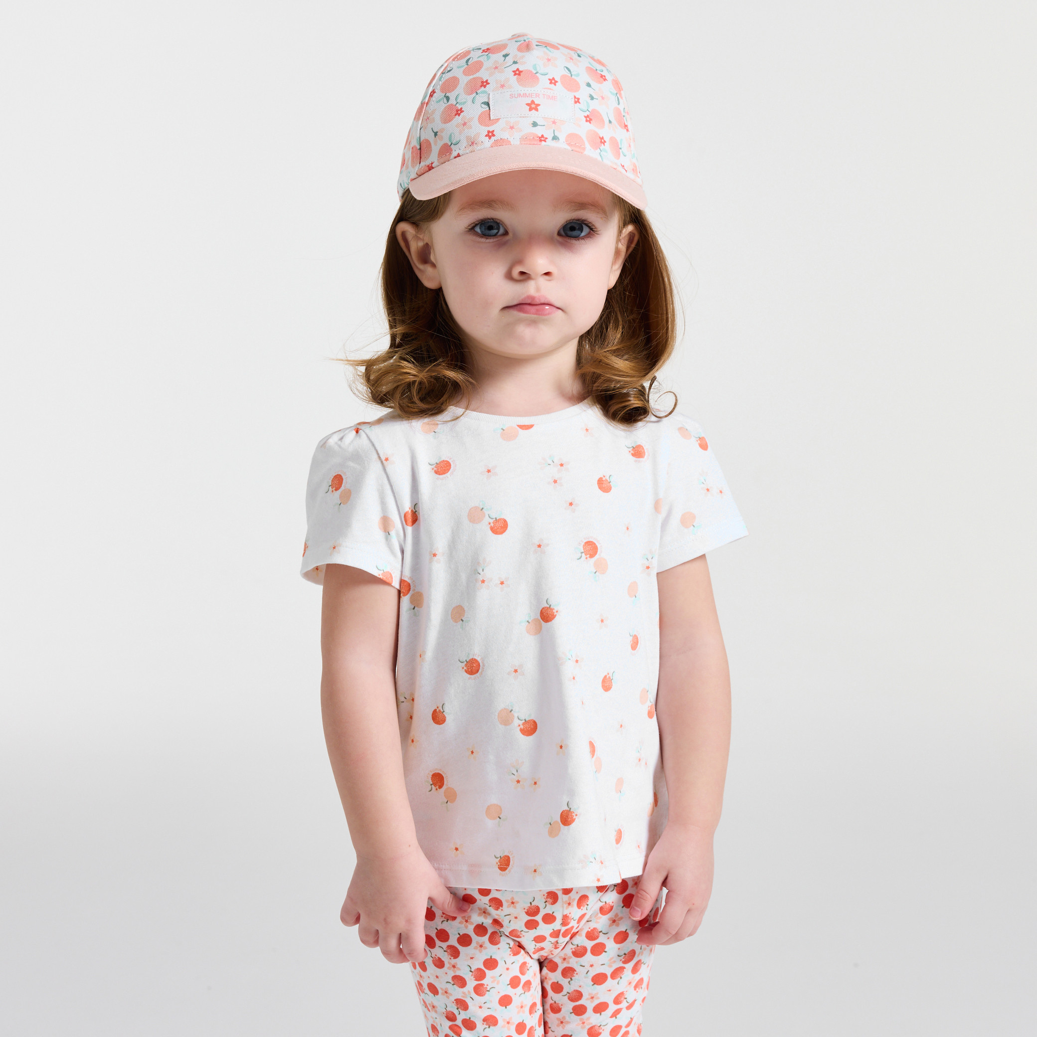 T-shirt jersey fleurs blanc bébé fille - Imprimé orange