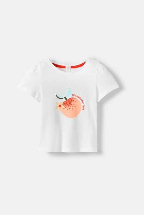 T-shirt in jersey bianca con frutti neonata 2