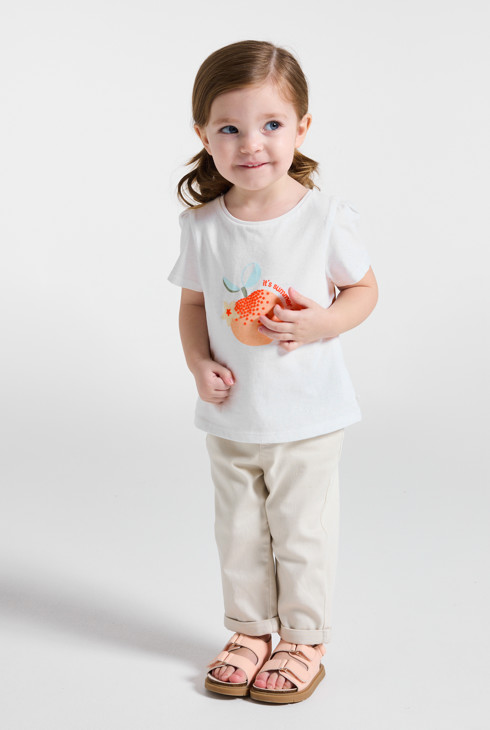 T-shirt in jersey bianca con frutti neonata 1