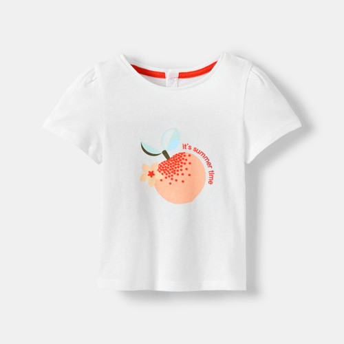 T-shirt Jersey Fruits Blanc Bébé Fille - Rose Thé - 5A - OBAIBI