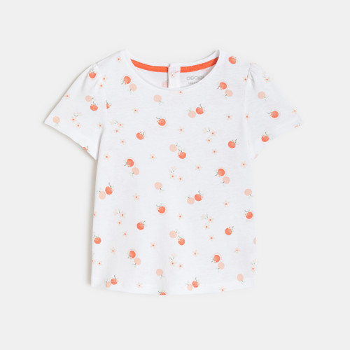 T-shirt Jersey Fruits Blanc Bébé Fille - Imprimé Orange - 3A - OBAIBI