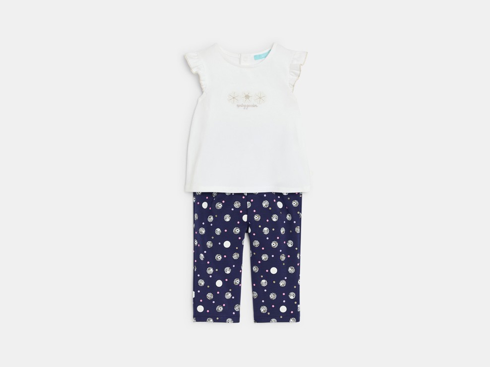 Ensemble bleu imprimé fleuri bébé fille 1