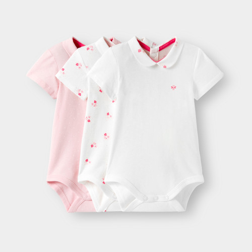 Body Manches Courtes Rose Bébé Fille (lot De 3) - Rose Pivoine - 1M - OBAIBI