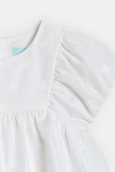 Robe blanche à pois bébé fille