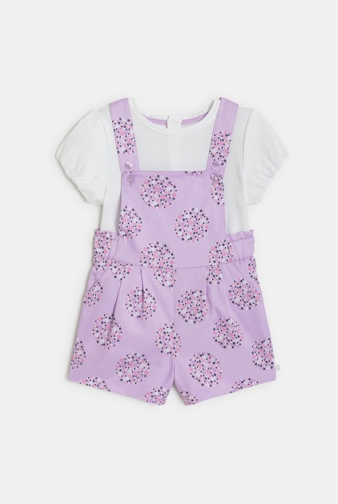 Kurze Latzhose und T-Shirt blasslila Kleinkind Mädchen 1