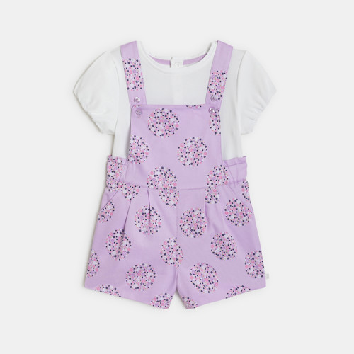 Salopette Courte Et T-shirt Mauve Bébé Fille - Imprimé Violet - 3A - OBAIBI