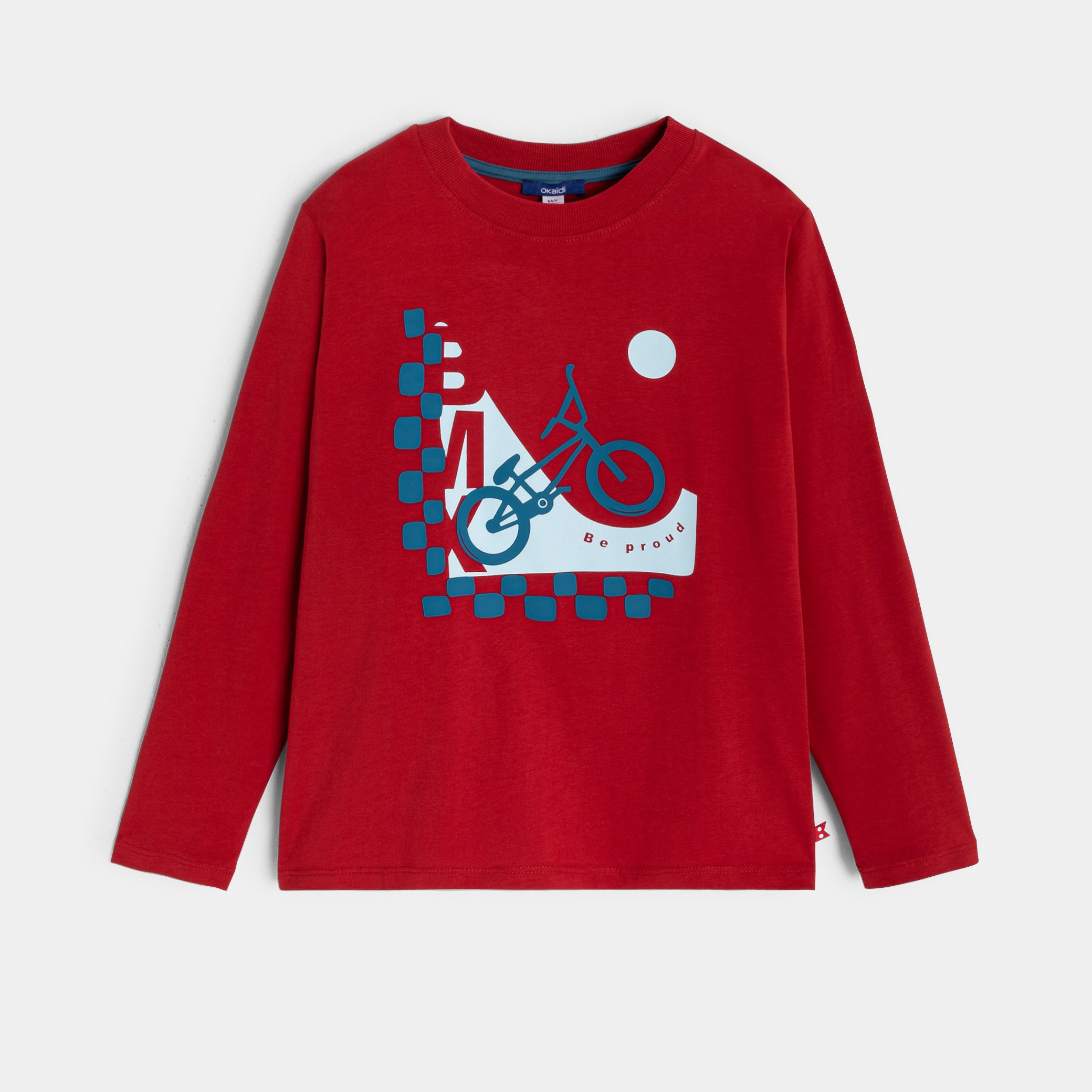 T-shirt manches longues skate bleu garçon - Rouge Vermeil