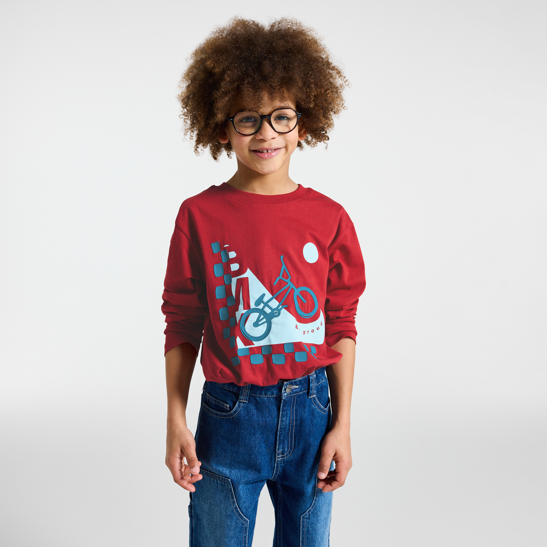 T-shirt manches longues skate gris garçon - Rouge Vermeil