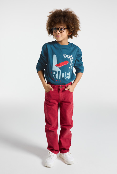 Blaues Langarm-T-Shirt mit Skatingmotiv für Jungen 1