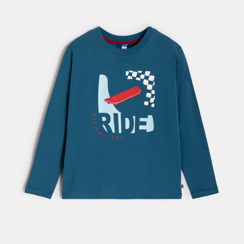 T-shirt Manches Longues Skate Bleu Garçon - Bleu Pétrole - 10A - OKAIDI