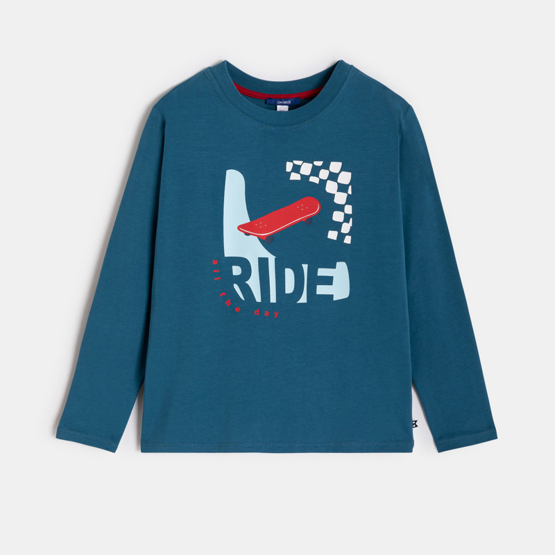 Blaues Langarm-T-Shirt mit Skatingmotiv für Jungen