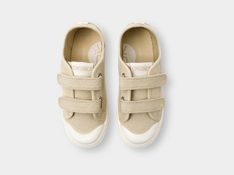 Baskets toile à scratch beige garçon 2