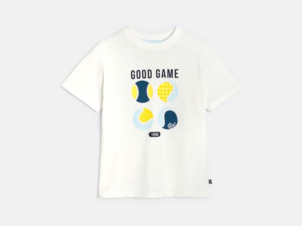 T-shirt bianca con motivo bambino 1