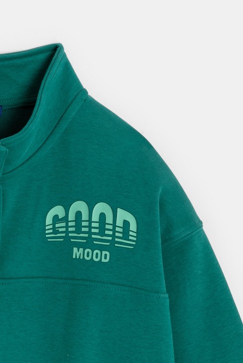 Sweat col montant vert garçon