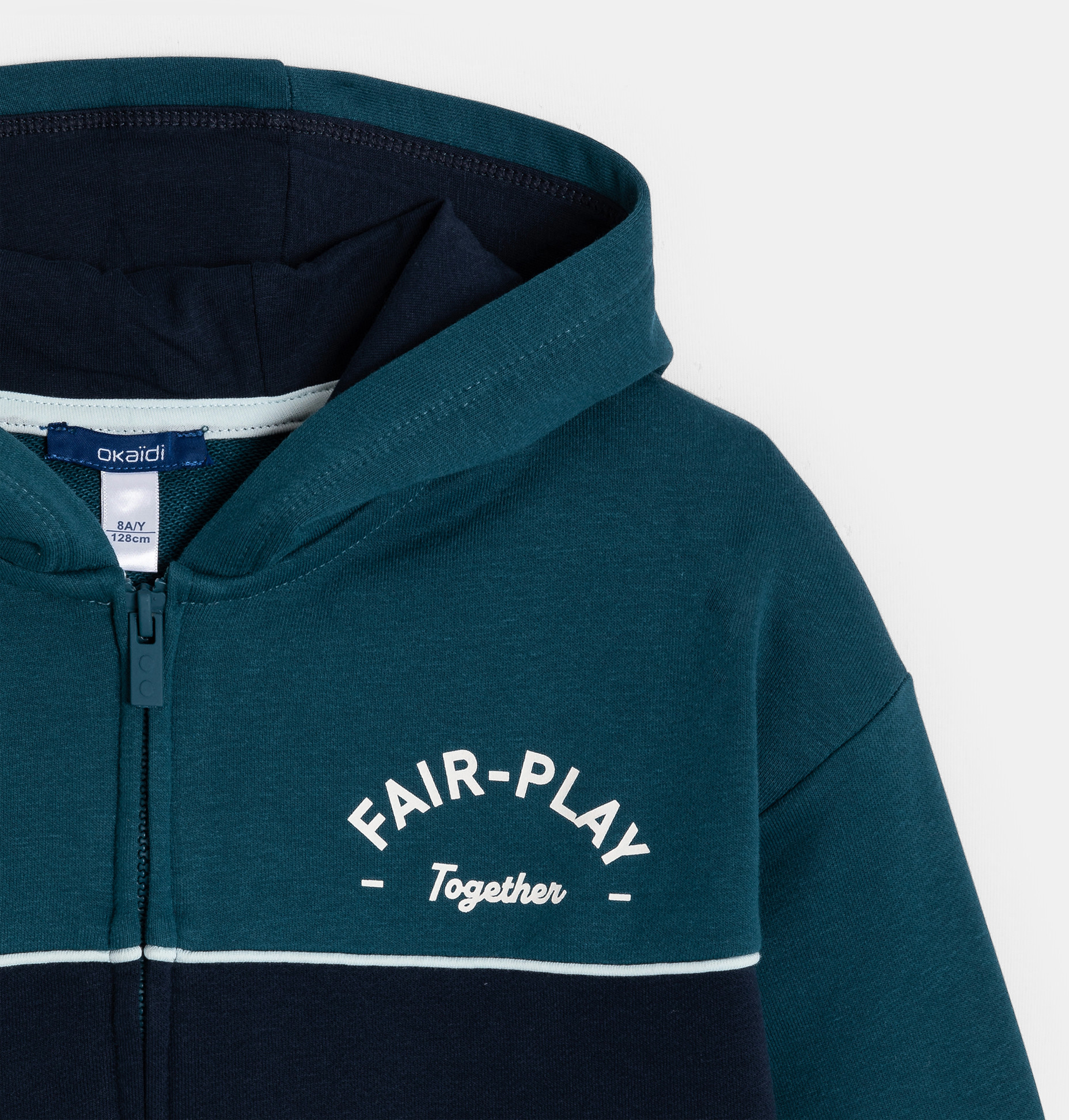 Zweifarbiges Sweatshirt in Blau mit Reißverschluss und Kapuze für Jungen 2