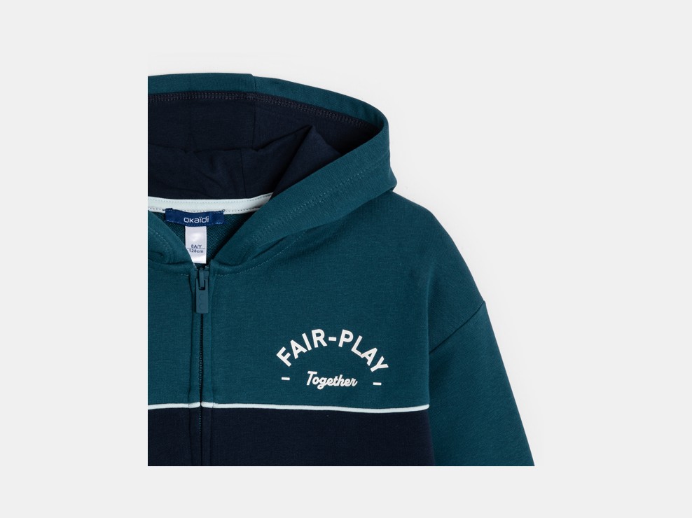 Sweat zippé à capuche bicolore bleu garçon 2