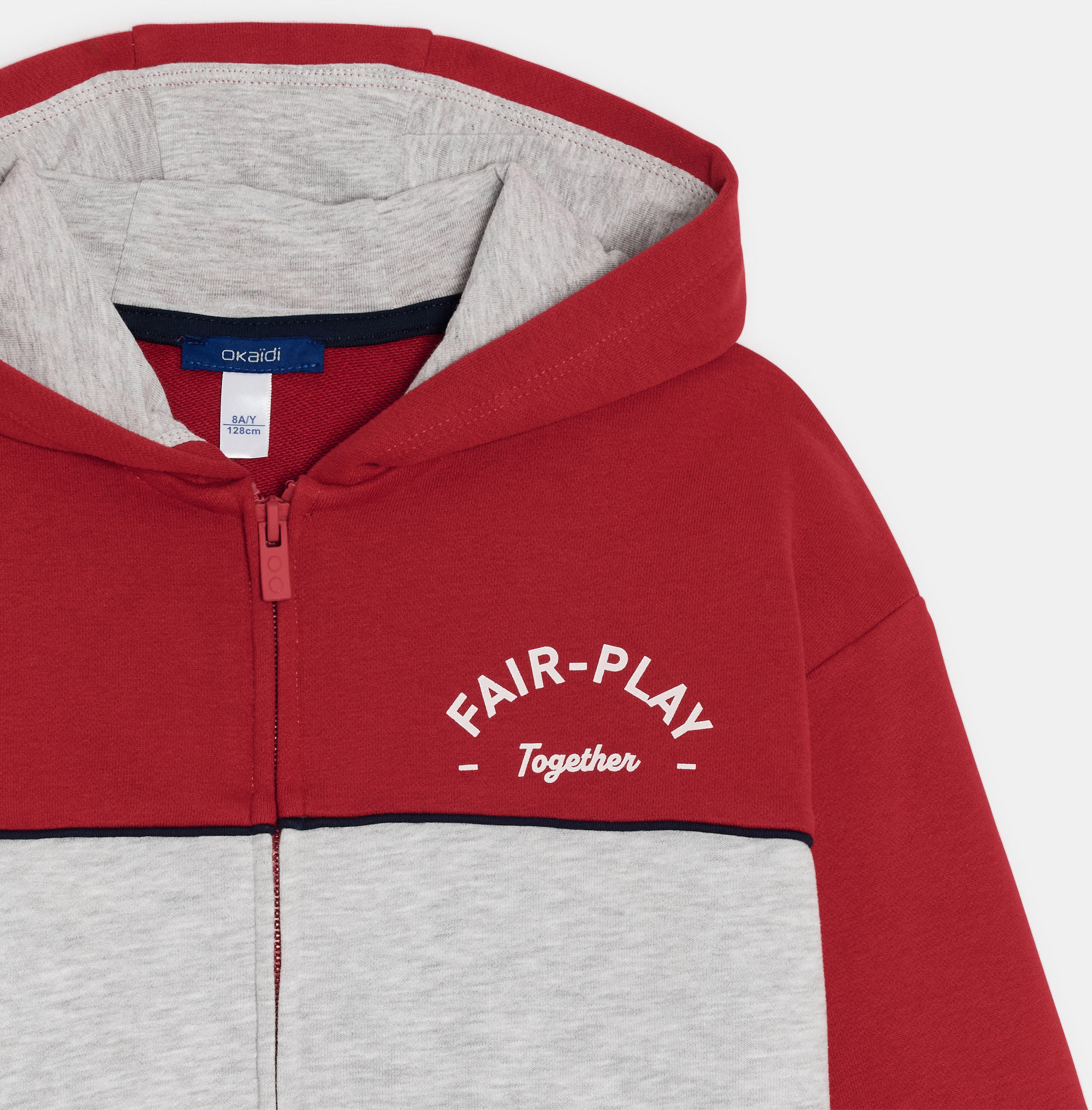 Sweat zippé à capuche bicolore gris garçon 2