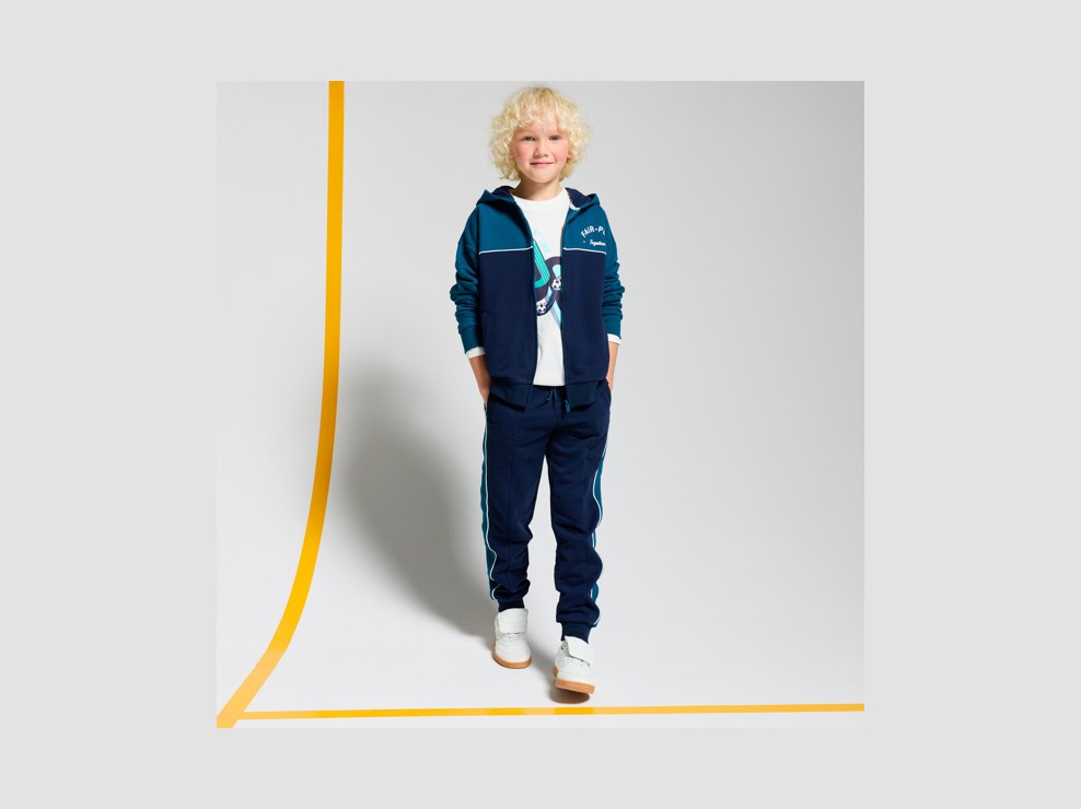 Sweat zippé à capuche bicolore bleu garçon 1