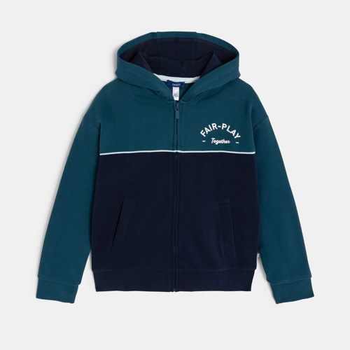 Sweat Zippé À Capuche Bicolore Bleu Garçon - Bleu Navy - 4A - OKAIDI