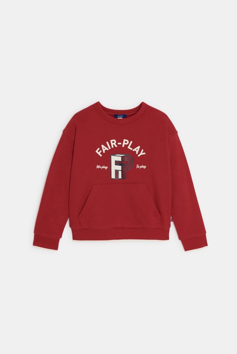 Pull molleton à poche rouge garçon 1