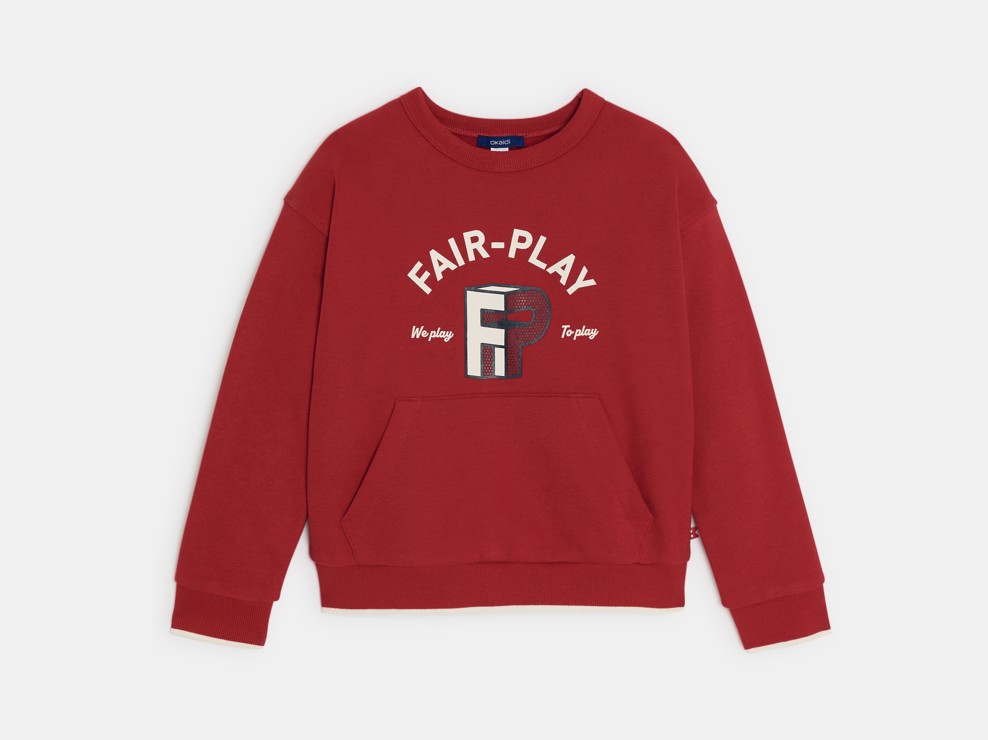 Pull molleton à poche rouge garçon 2