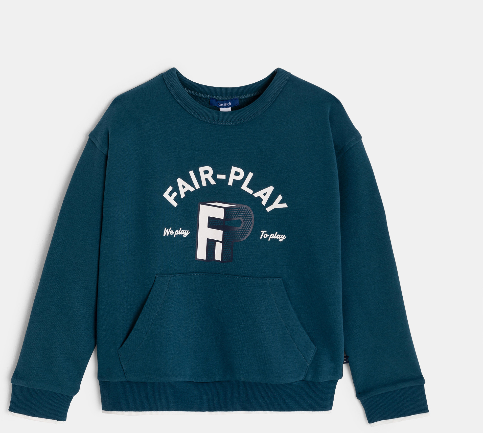 Blauer Pullover aus Molton mit Tasche für Jungen 1