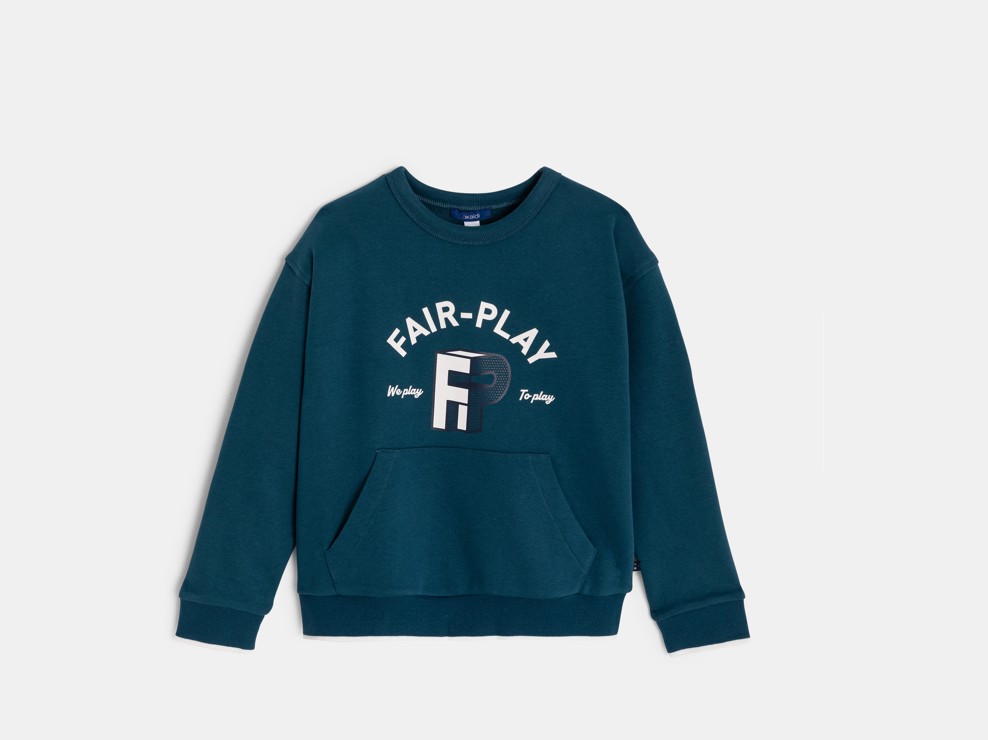 Blauer Pullover aus Molton mit Tasche für Jungen 1